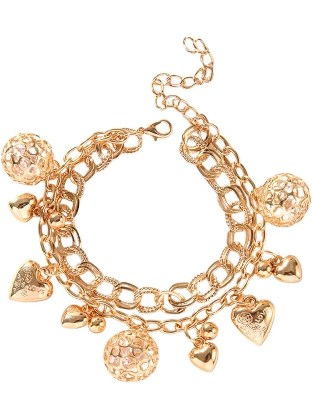 Anthropologie Gold Multi-Chain Heart & Filigree Charm Bracelet